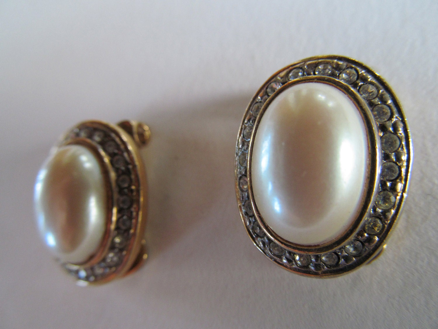 Faux Pearl and Diamond Earrings costume jewelry Clip on.