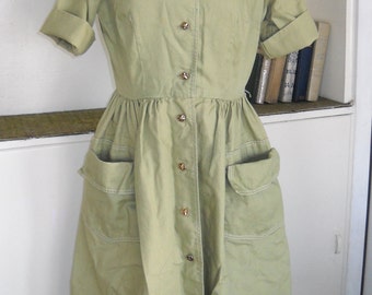 Starlight Mint - 1950's Green Cotton Pocketed Day Dress