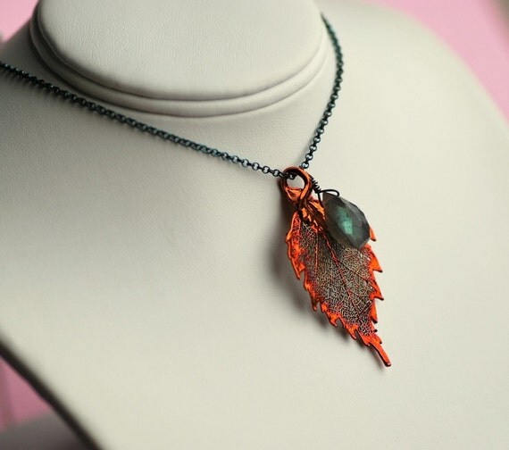 Flashy Birch Leaf Necklace Genuine Birch Copper Plated Leaf