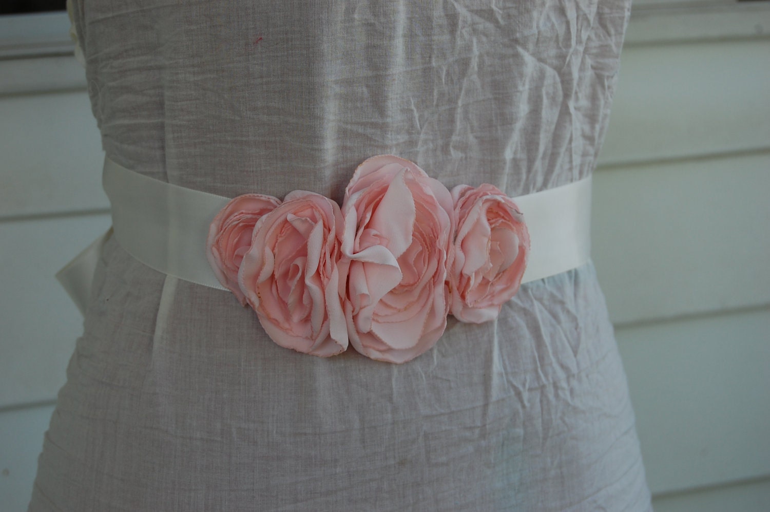 Ivory and Pale Pink Rosette Sash by beanandthesprout on Etsy