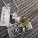 Hand stamped silver pendant- smile for the camera- grin charm, camera charm and lemon quartz briolette