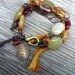 Soar into Golden Skies Boho Bracelet- sari silk antique brass, agate beads and hand stamped soar wing charm