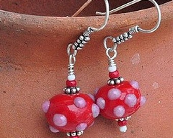 Red Bumpy Lampworked earrings