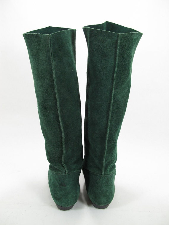 Hunter Green Suede Knee High 80s Boots