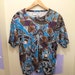Vintage 90s Geometric African Print T Shirt Teal and Purple