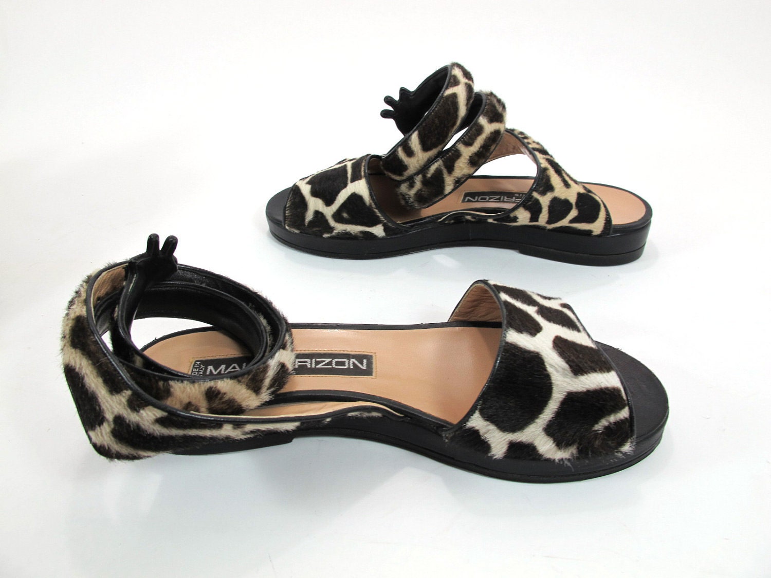Pony Hair Giraffe Print Sandals 80s Maude Frizon Sz. 7 NOS