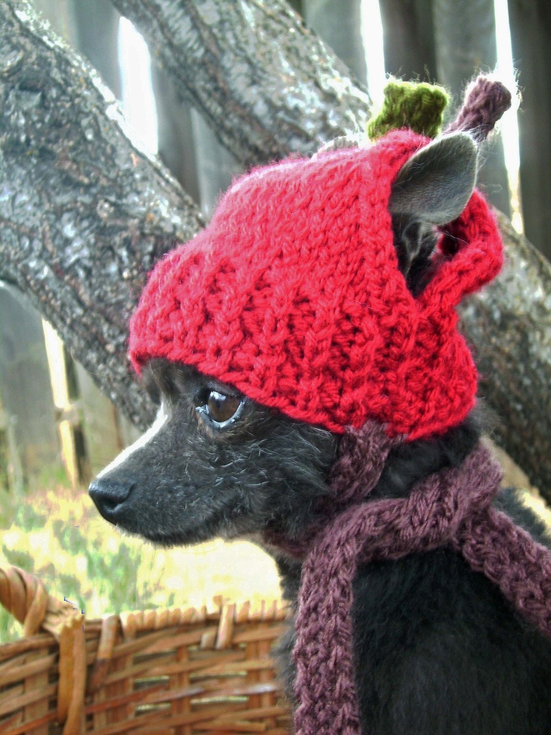 RED APPLE Hand Knit Dog hat by anywear on Etsy