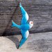 Vintage Estate Jewelry , French Blue Bird Guilloche Enamel Brooch , Blue Bird of Happiness