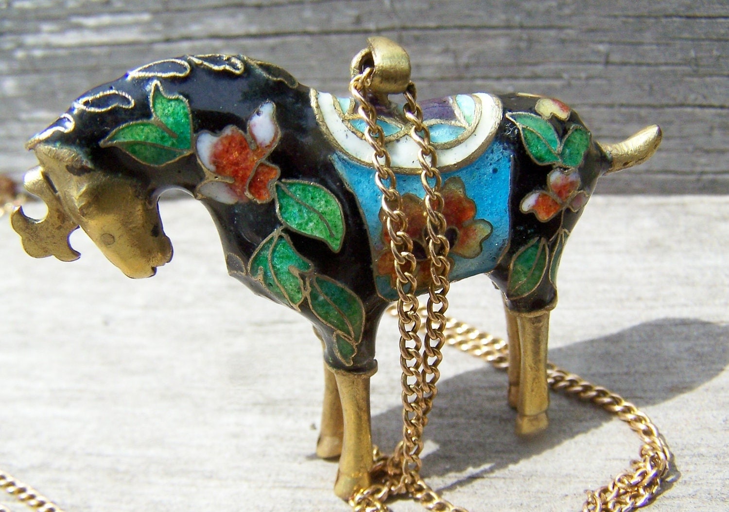 Estate Jewelry Vintage Cloisonne Horse Pendant by papercherries