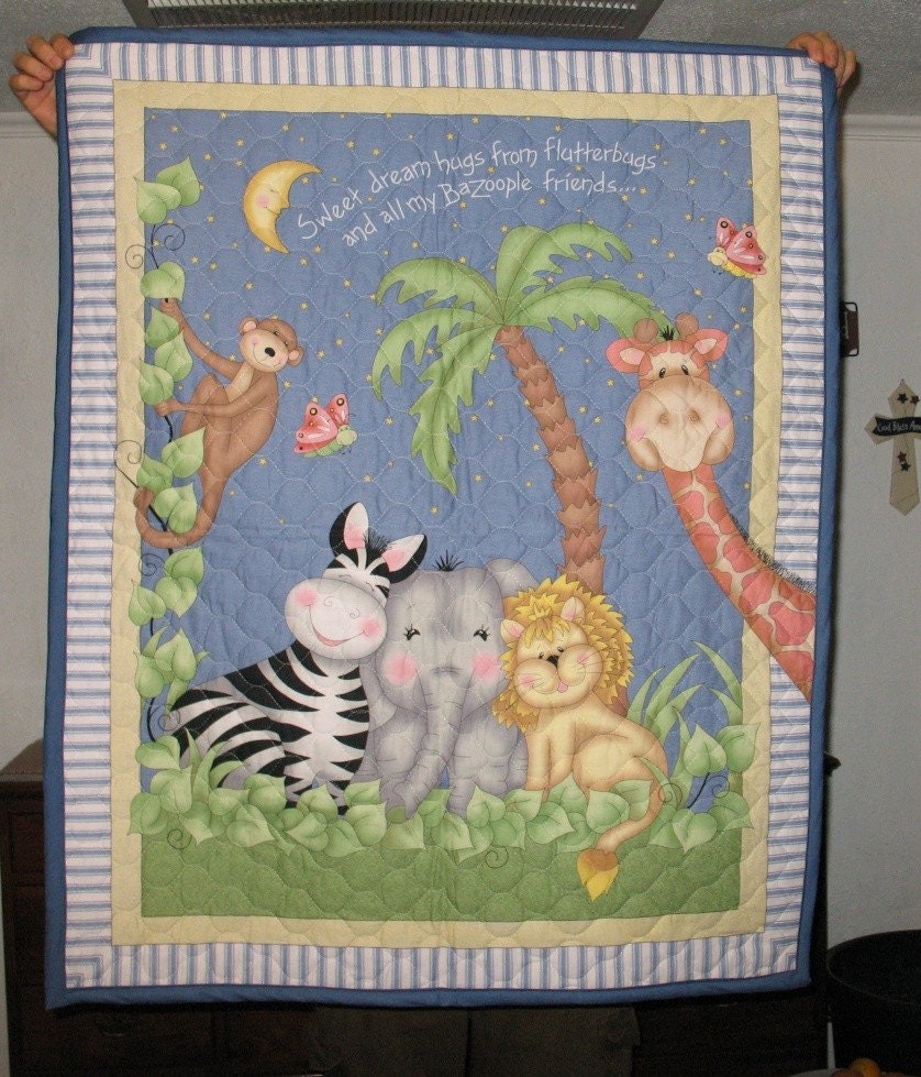 Bazooples Jungle Monkey Giraffe Baby Panel Quilt Wallhanging