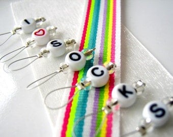 LAST SETS - I Heart Socks - Six Snag Free Stitch Markers - Fits Up to 5.5 mm (9 US) - Limited Edition