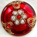 LG Czech Glass Rhinestone Button - Red Mirror Back Floral w/ Tulip Border