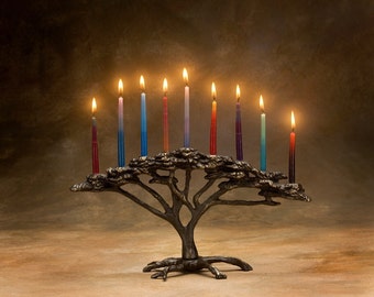 Tree of Life Menorah 9 Candle for Hanukkah, Holiday or Decor