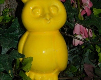 Modern Owl - Ceramic glazed Horned Hoot owl Home and garden statue Sunshine Spring Yellow ready to ship
