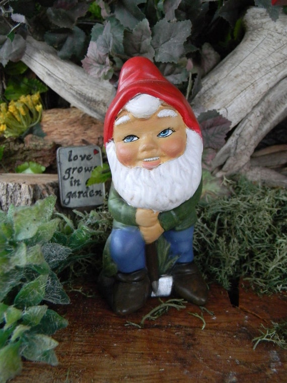 Garden Gnome Miniature W Shovel 70's Vintage Style Gnomeo