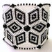 Beadwork Peyote Bracelet in Black, White and Silver Beaded Beadwoven Handmade Wide Star