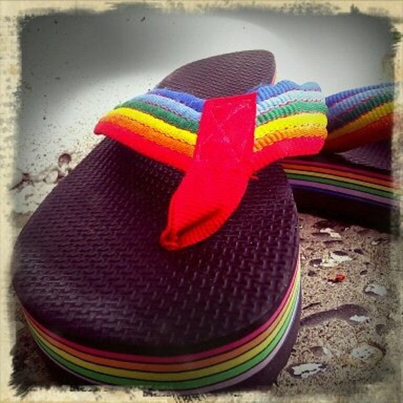 Vintage 80 S Rainbow Flip Flops Size 7