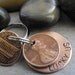 Lucky Us Copper Keychain with two lucky pennies