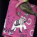 Linen Cotton Tea-towel.Good Luck Elephants in Raspberry Pink. Original Art Work of Mine)