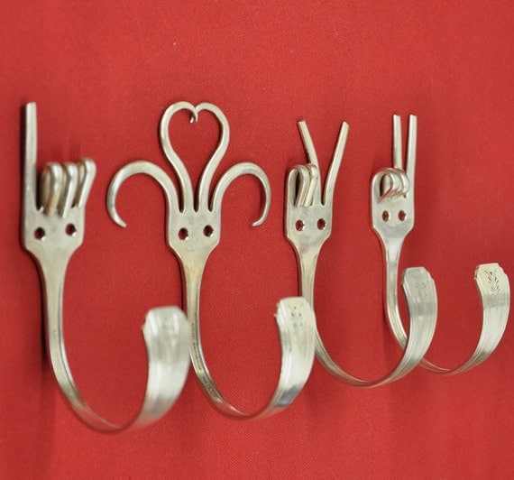 I Love You 2   Special Dinner Fork Collector set 4 Silverware Coat Hooks  American Sign Language