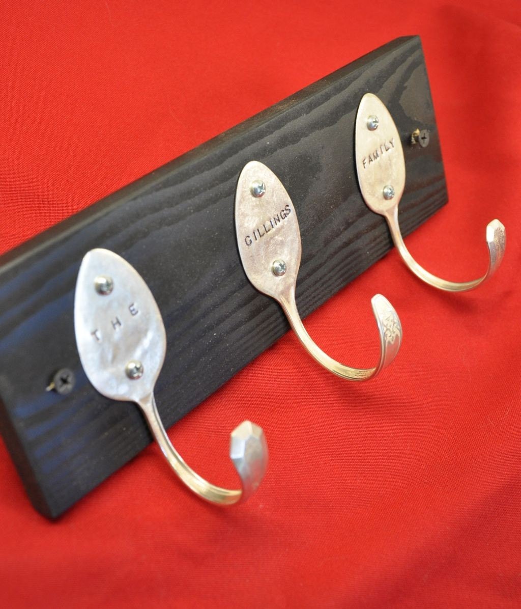 3 Personalized Spoon Hooks Rack Recycled Silverware