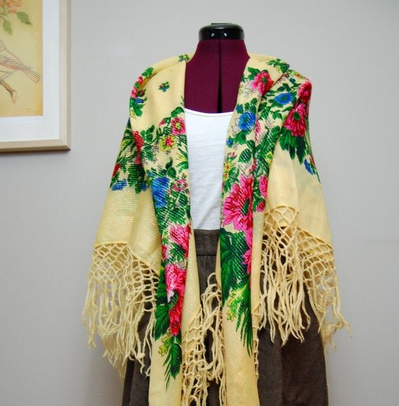 vintage oversized russian scarf/shawl by afternooncoffeespoon