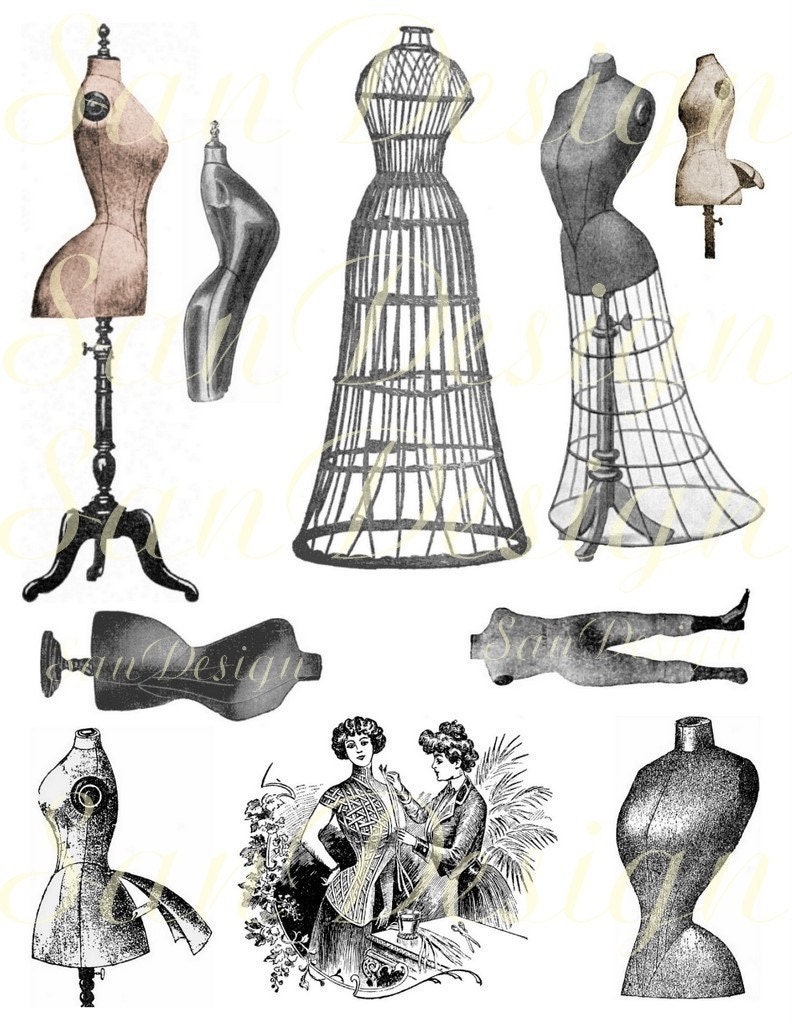 Vintage Dress Forms Digital Collage Sheets No. 407