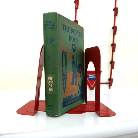 Vintage Cherry red retro office bookends just the pair