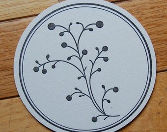 Berry Coaster in black- Letterpress, SET of 8