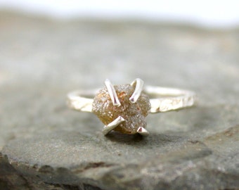 Three Carat Raw Diamond Ring - Engagement Ring - Sterling Silver Wedding Ring - Anniversary Ring - April Birthstone - Raw Gemstone Rings