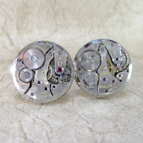 Steampunk Cufflinks Vintage Repurposed Bulova Watch Movement