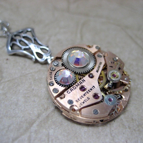 Steampunk Necklace Rare Rose Color Vintage by ASecondTime on Etsy