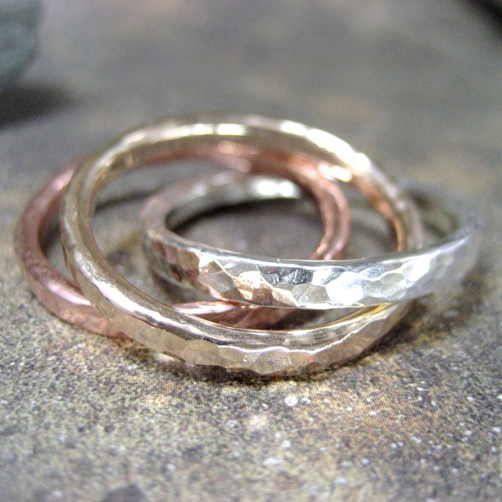 Intertwined Rolling Rings Sterling Silver Copper and 14K