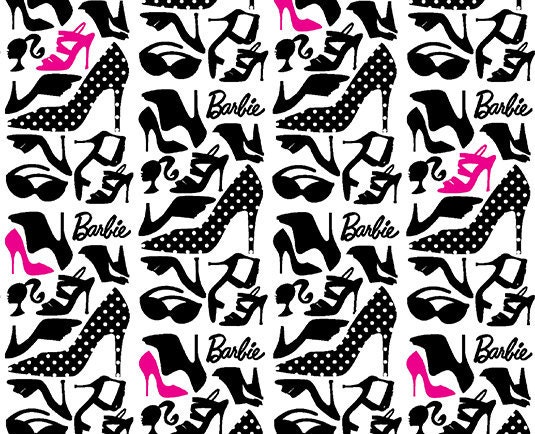  Barbie  Shoes Black  Pink  Out Of Print 1 2 yard
