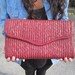 Vintage Straw Woven Clutch with Cotton Beige Lining. Brown. Red. Small Purse. Designer. Fall. Rustic. Circa 1970s.