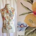 Vintage Beige Floral Colorful Short Top- sleeveless, vintage blouse, spring, summer, button up, size medium, 1990s