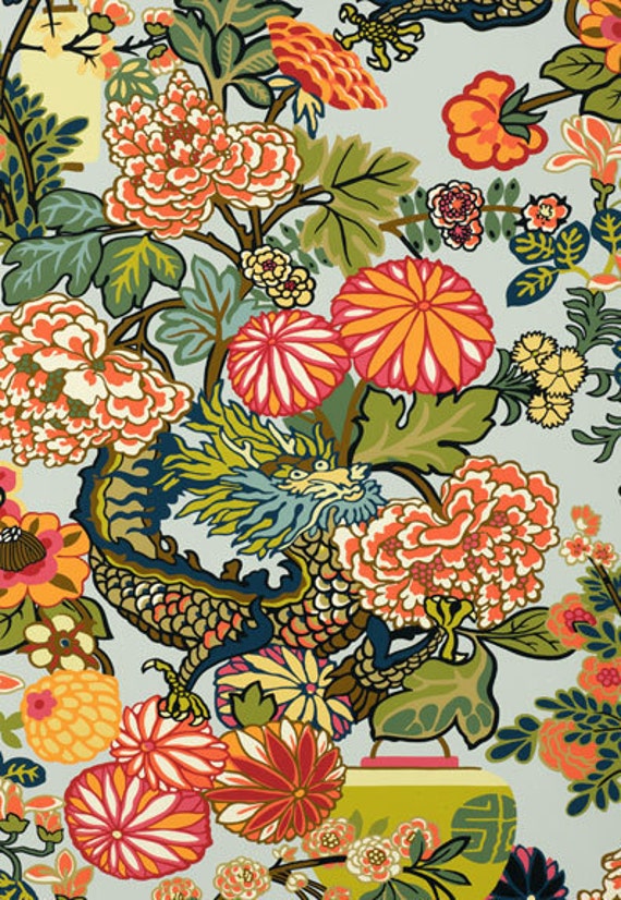 Items similar to Schumacher Wallpaper in Chiang Mai Dragon Pattern on Etsy