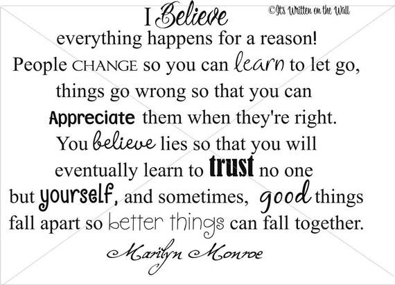 Marilyn Monroe Quote 15x19 I Believe Everything Happens for a