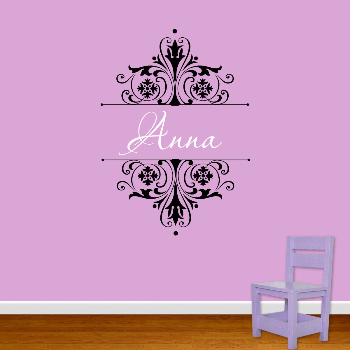 Custom Damask Name Wall Decal Sticker DB104 by designedbeginnings
