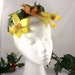 50s Daffodil Garland Hat - with Yellow Birdcage Veil - Flower Promise