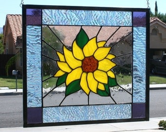 SUMMER SUNFLOWER - Large Stained Glass Window Panel