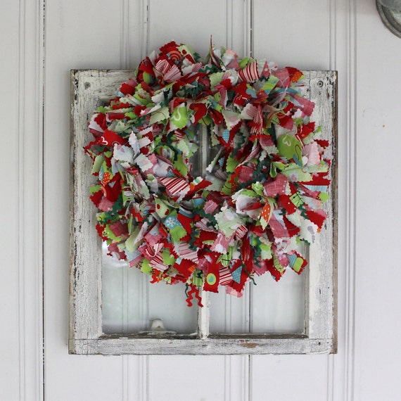 Colorful Christmas Medium Sized Rag Wreath with Riley by pamwares