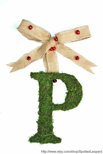 Moss Covered Christmas Initial Letter Monogram Wedding Door Wreath 8 inch