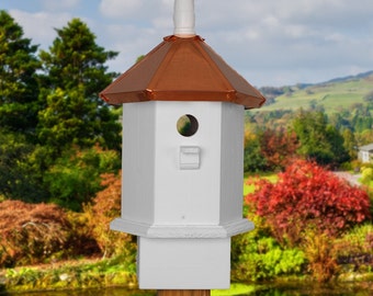 Blue Bird House, Copper Bird Houses, Painted Birdhouse, Gift for Dad