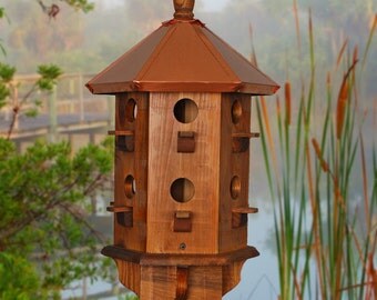Large Bird House, Copper Birdhouse, Purple Martin Box, Farmhouse, Rustic Birdhouses, Handcrafted, Wooden Bird Houses, Father's Day Gift