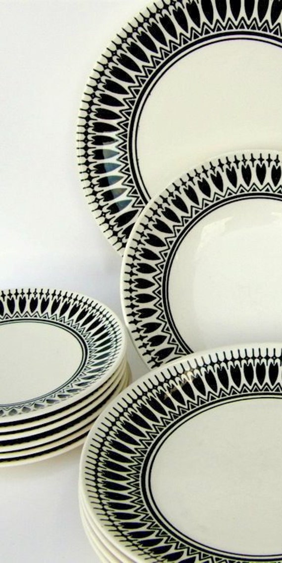 Black & White Vintage Dinnerware Set Night Song by Royal