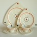Vintage Snack Set: Salem Tricorne Plates & Streamline Cups in Creamsicle/Platinum and Custom Playing Card Suits