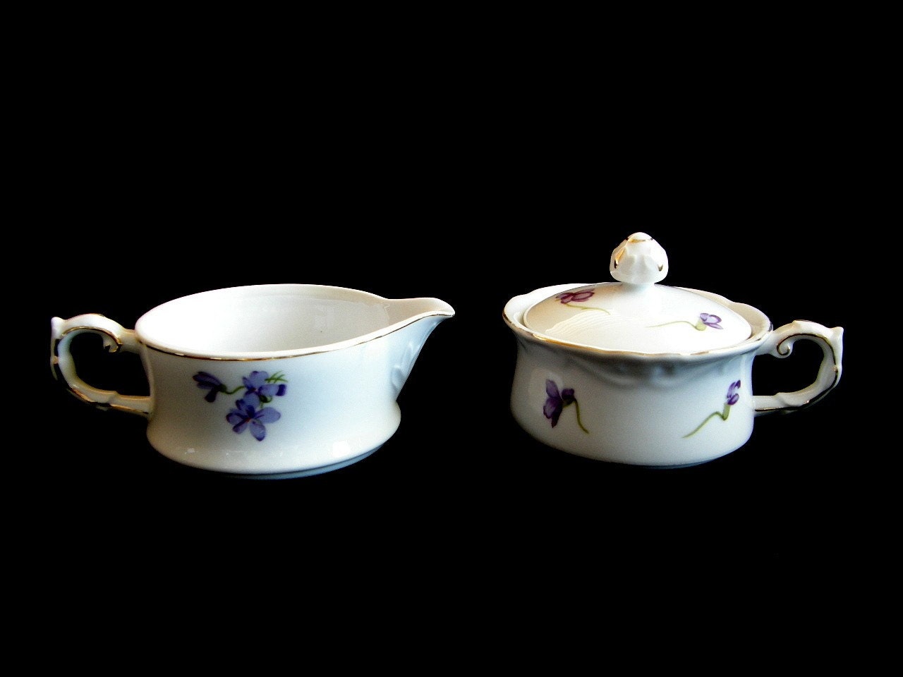Vintage Bone China Stacked Creamer & Sugar Bowl Set w/