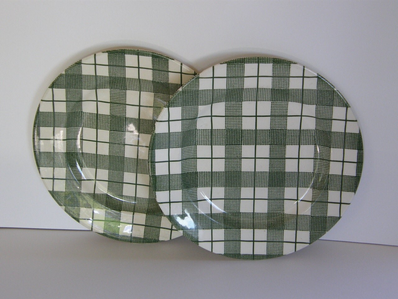 Green Plaid Dinner Plates by Royal China Mid Century Retro