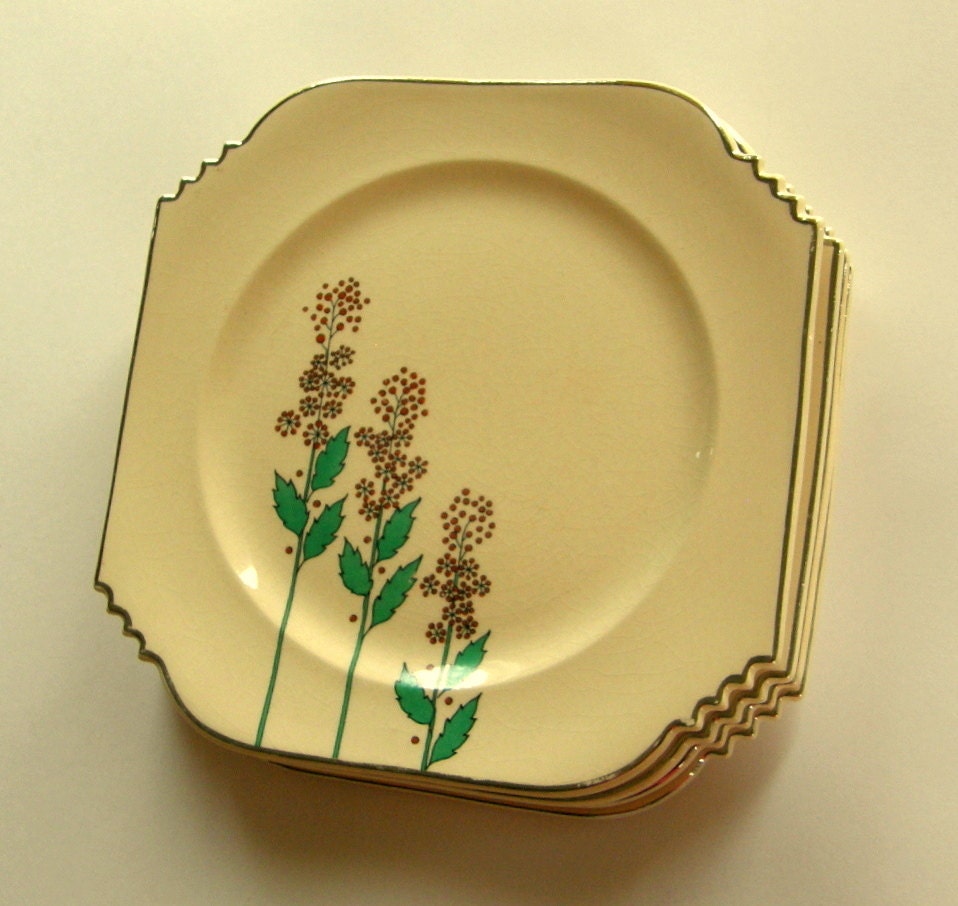 Art Deco Leigh Ware Ultra Wildflower Dinner Plates Set of 4
